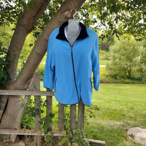 Junonia Womens Plus Size 3X 2-Way Reversible Fleece Black and Blue Zip Jacket - Picture 2 of 14